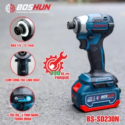 Máy bơm hơi pin BOSHUN BS-BH120, Công suất 120W, Áp suất tối đa 120 PSI, Màn hình Led, Vừa dùng điện vừa dùng pin